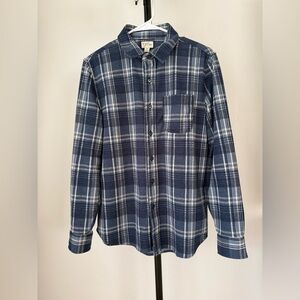 J. Crew Navy and White Plaid Long-Sleeve Button-Down Shirt
